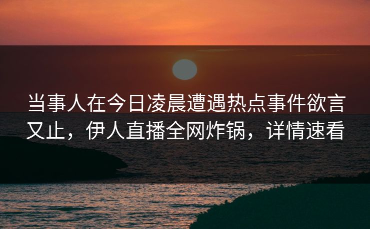 当事人在今日凌晨遭遇热点事件欲言又止,伊人直播全网炸锅,详情速看