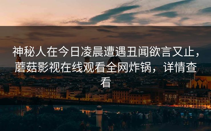 神秘人在今日凌晨遭遇丑闻欲言又止,蘑菇影视在线观看全网炸锅,详情查看
